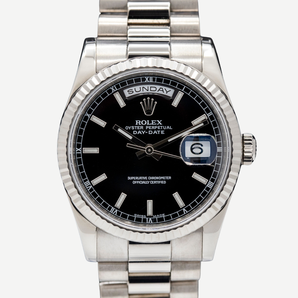 Rolex Day-Date 36 Everose Gold Index Black Dial