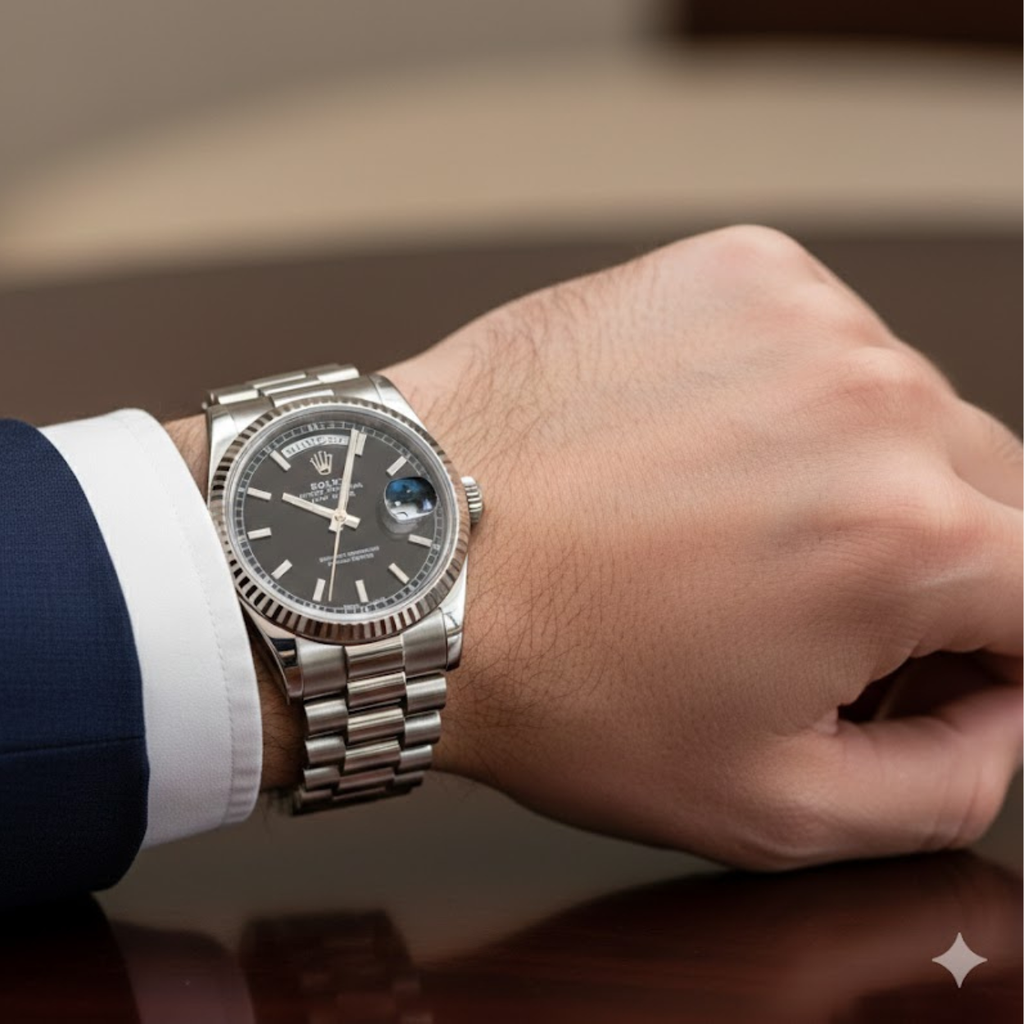 Rolex Day-Date 36 Everose Gold Index Black Dial