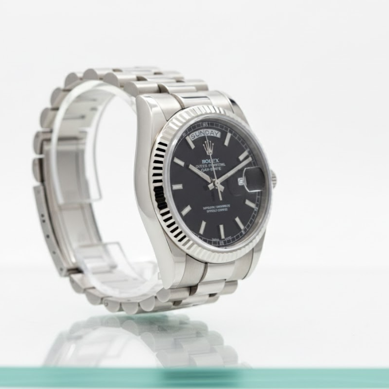 Rolex Day-Date 36 Everose Gold Index Black Dial